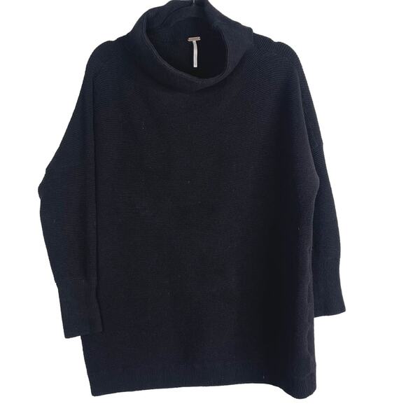 Free People XSmall Black Ottoman Slouchy Tunic Sweater Pullover Cotton Oversized - Picture 1 of 12